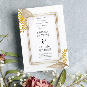 Invitation Luxe blanc glam or floral confetti Mariage