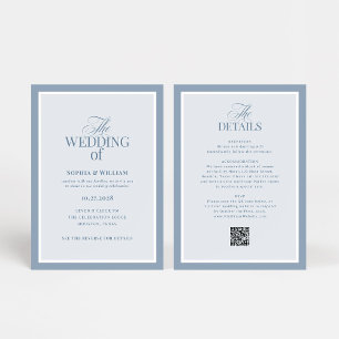 Invitation Luxe Bleu Poussiéreux avec Code QR RSVP Mariage