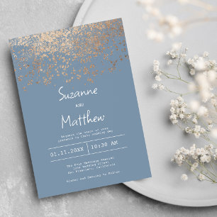 Invitation Luxe bleu rose doré mariage de confetti