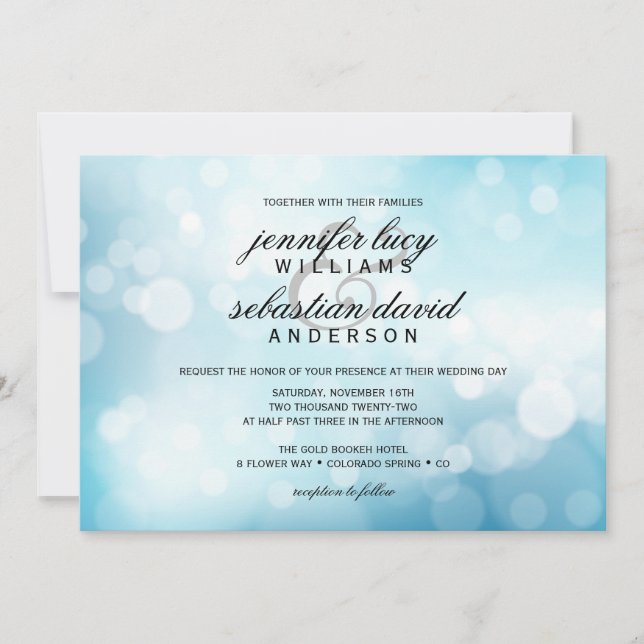 Invitation Luxe Blue Bokeh Light Chic Mariage (Devant)