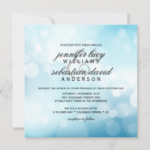 Invitation Luxe Blue Bokeh Light Chic Mariage