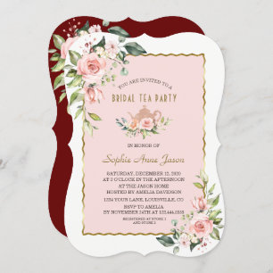 Invitation Luxe Blush Floral Gold Frame Bridal Tea Party
