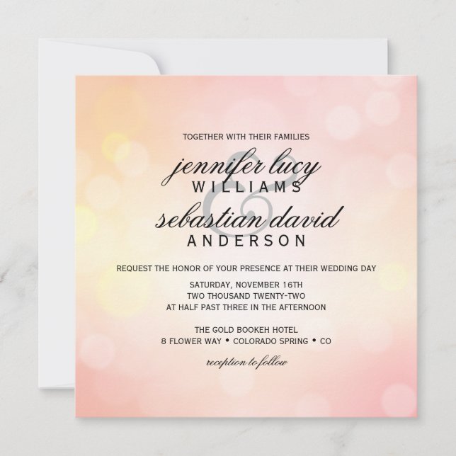 Invitation Luxe Bokeh Rose Light Chic Mariage (Devant)
