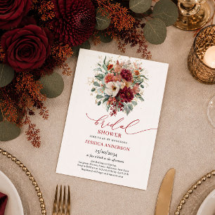 Invitation Luxe Bourgogne Or Eucalyptus automne bohème chauss