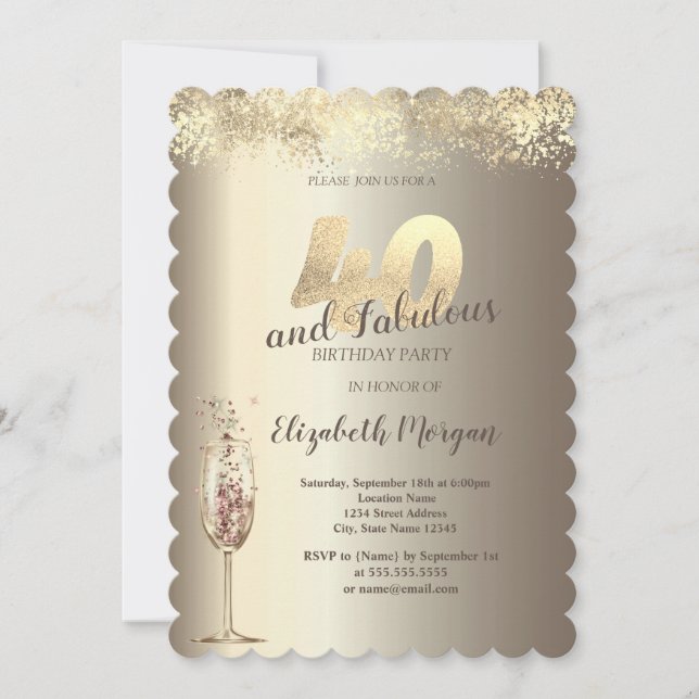 Invitation Luxe Champagne Verre Or Confetti 40e anniversaire (Devant)