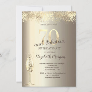 Invitation Luxe Champagne Verre Or Confetti 70e anniversaire