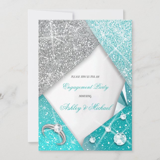 Invitation luxe chic élégant turquoise argent bijoux gloire (Devant)