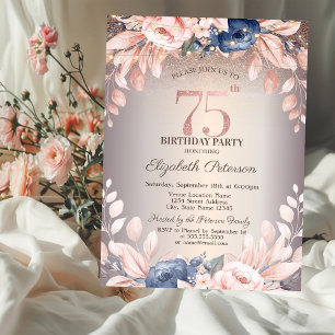 Invitation Luxe Chic Floral, String Lights 75e anniversaire