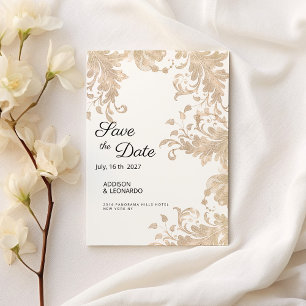 Invitation Luxe chic or blanc dentelle florale Enregistrer la