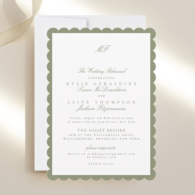 Invitation Luxe Classic Sage Green La répétition Mariage (Créateur téléchargé)