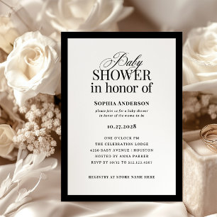 Invitation Luxe classique Elégant Baby shower noir et blanc
