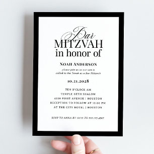 Invitation Luxe classique Elégant bar noir et blanc Mitzvah