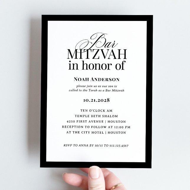 Invitation Luxe classique | Elégant bar noir et blanc Mitzvah (Créateur téléchargé)