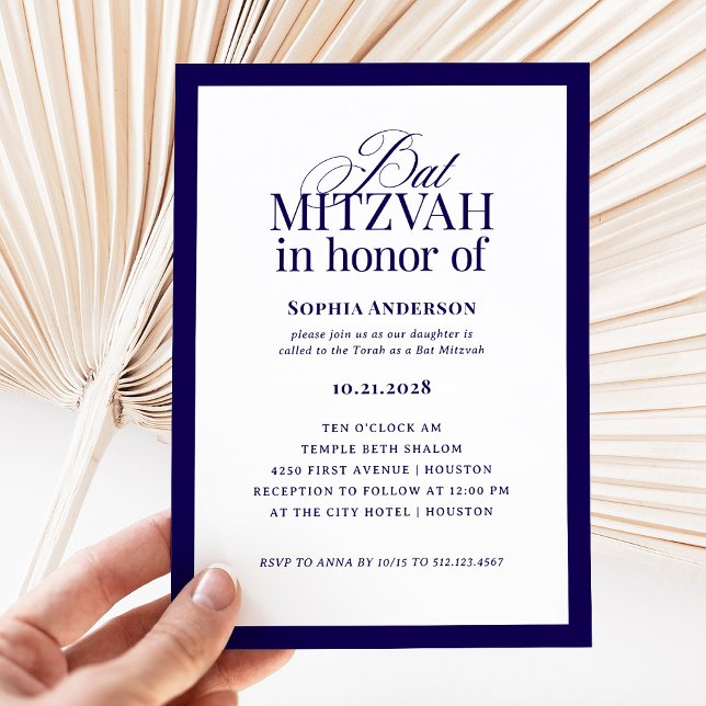 Invitation Luxe classique | Elégant Bat mitzvah bleu et blanc (Créateur téléchargé)