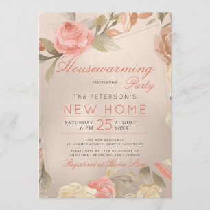 Invitation Luxe Coral Gold Foil Floral House Party
