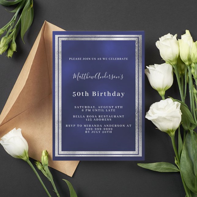 Invitation luxe d'anniversaire bleu marine (Créateur téléchargé)
