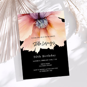 Invitation Luxe d'anniversaire floral couleur pêche noire