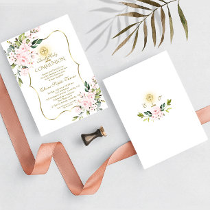 Invitation Luxe Délicieuse Blush Floral Gold Holy Communion