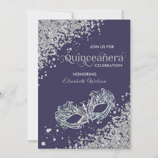 Invitation Luxe diamant mascarade Quinceañera violet (Devant)
