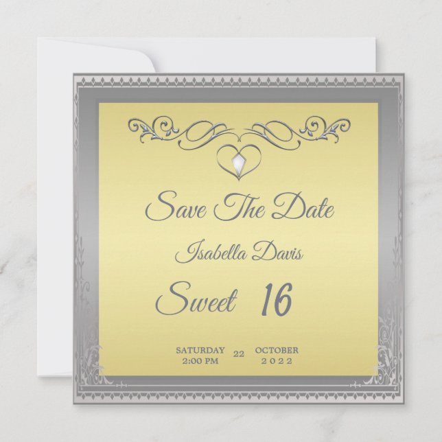 Invitation Luxe Elégant argent ornate bordé d'or (Devant)
