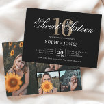 Invitation Luxe Elegant Black Sweet 16 Photo<br><div class="desc">Célébrez dans le style avec cette invitation Sweet 16 luxueuse et élégante. En haut, le titre "Sweet sixteen" est écrit dans un script gracieux, superposant élégamment le numéro 16 dans une police serif haute et sophistiquée. Cette conception dégage un sentiment d'opulence et de raffinement, parfait pour marquer un jalon aussi...</div>