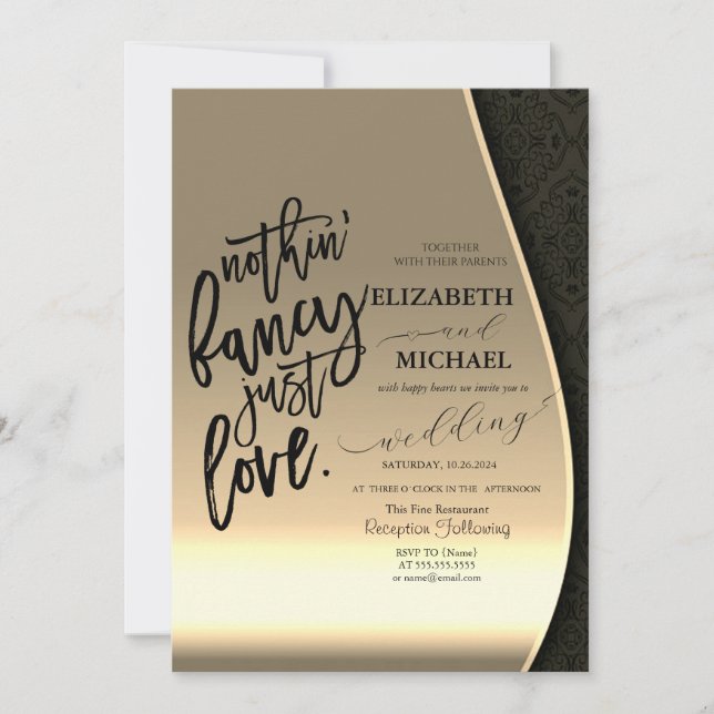 Invitation Luxe Elegant Noir Damask Gold Mariage (Devant)
