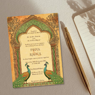 Invitation Luxe Elegant Vintage or Peacock Mariage indien