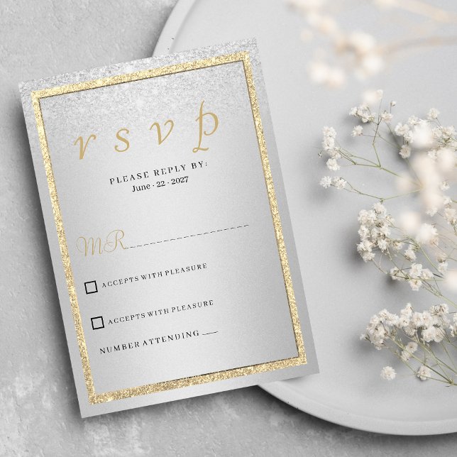 Invitation Luxe élégante parties scintillant or argent RSVP (Luxury elegant gold silver glitter RSVP )
