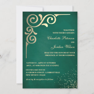 Invitation Luxe Emerald Green Et Gold Mariage