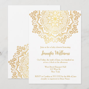 Invitation Luxe Faux Gold Mandala Baby shower blanc