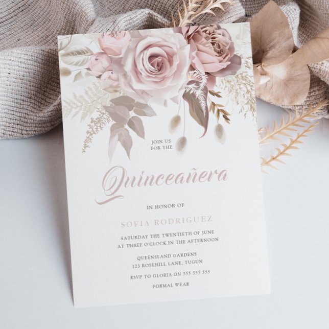 Invitation Luxe Fleurs Roussettes Elégante Quinceanera (Créateur téléchargé)