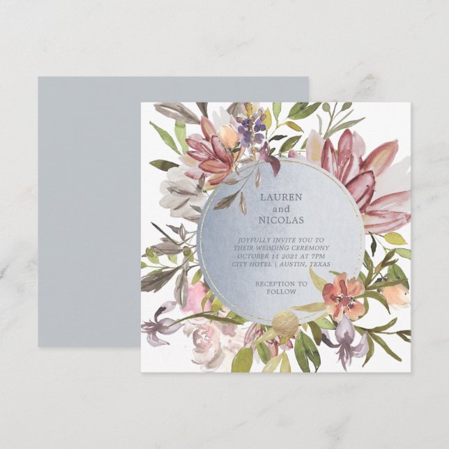 Invitation Luxe Floral | Elégant Mariage aquarelle (Devant / Derrière)