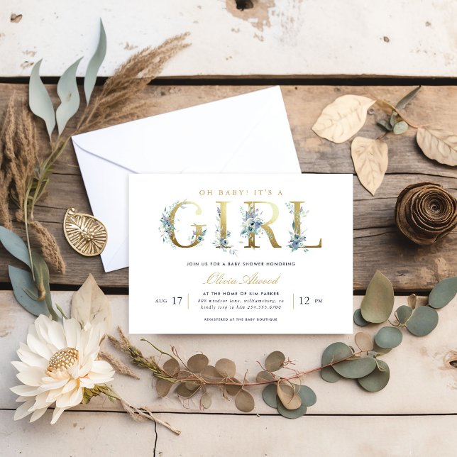 Invitation Luxe Floral Girl Baby shower (Créateur téléchargé)