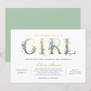 Invitation Luxe Floral Girl Baby shower par la poste