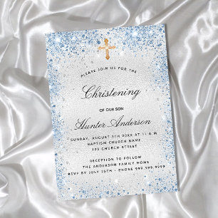 Invitation Luxe garçon bleu argenté