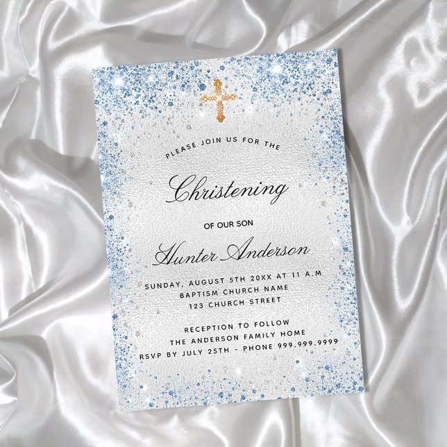 Invitation Luxe garçon bleu argenté (Créateur téléchargé)