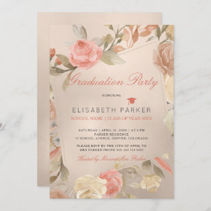 Invitation Luxe Glam Peach Floral PHOTO Graduation Party