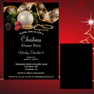 Invitation Luxe Gold Black Silver Xmas Ornementations Dîner