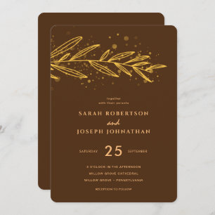 Invitation Luxe Gold Botanique Foliage Brown Mariage
