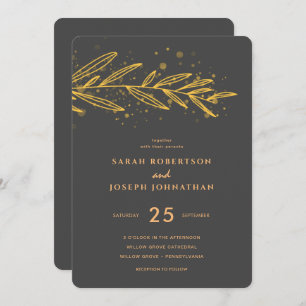 Invitation Luxe Gold Botanique Foliage Gris Mariage