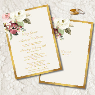 Invitation Luxe Gold Edge Mauve rose Floral Off-White Mariage
