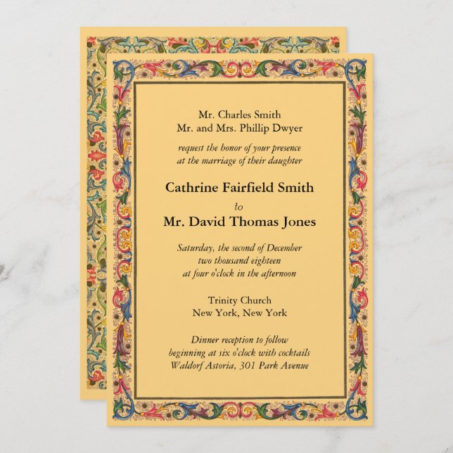 Invitation Luxe Gold Florentine Mariage Arabesque (Devant / Derrière)