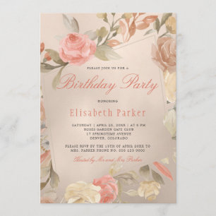 Invitation Luxe Gold Foil Coral Peach Floral Fête d'anniversa