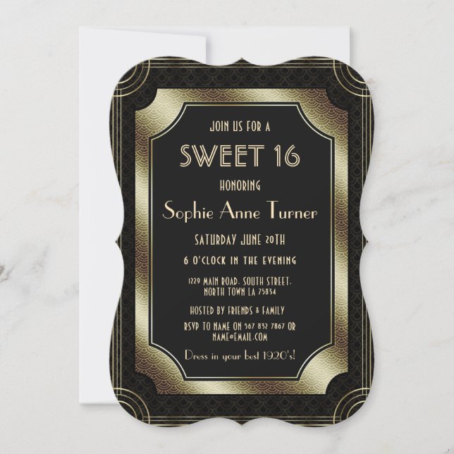 Invitation Luxe Gold Great Gatsby Art Déco années 1920 SWEET  (Devant)