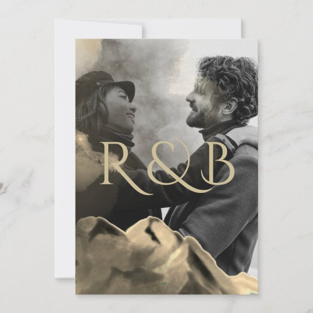 Invitation Luxe Gold Mountains Overlay Mariage photo (Devant)