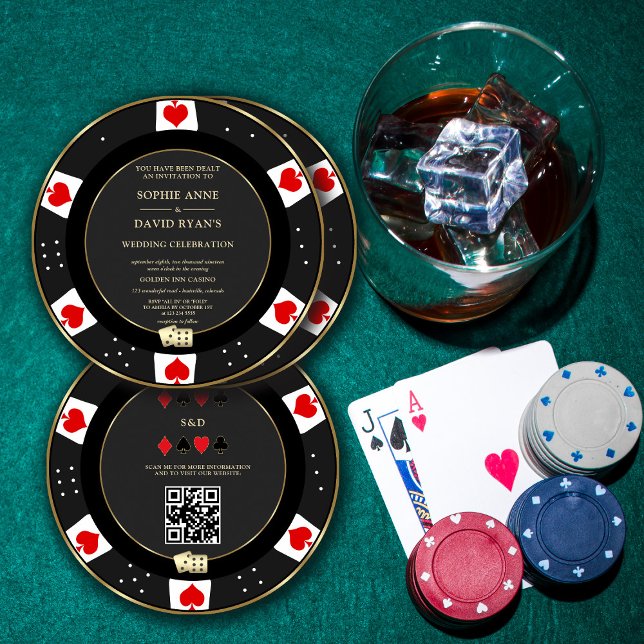 Invitation Luxe Gold Poker Chip Casino QR Code Mariage (Créateur téléchargé)
