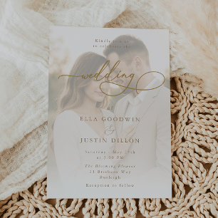 Invitation Luxe Gold Script & Mariage Portrait