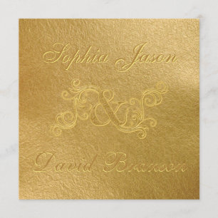 Invitation Luxe Golf Leaf 3D Gold Mariage sur mesure Monogram