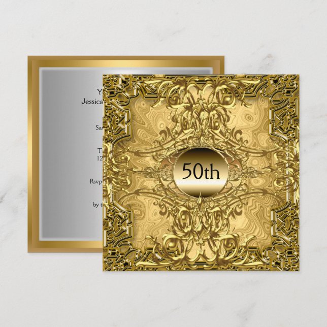 Invitation Luxe Hot 50th Gold Anniversaire Gold (Devant / Derrière)