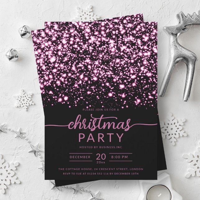 Invitation Luxe Hot Pink Winter Shiny Stars Company Xmas (Luxe Hot Pink Winter Shiny Stars Company Xmas Invitation)